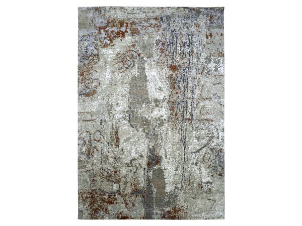 9'8"x14'2" Light Green, Modern Abstract Design, Persian Knot, 100% Wool, Hand Knotted, Densely Woven, Oriental Rug HR83270
