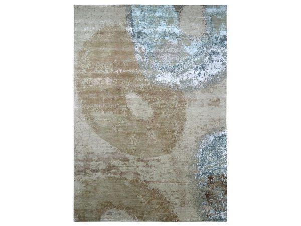 9'10"x14'2" Beige and Light Blue, Densely Woven, Persian Knot, Abstract with Galaxy Design, 100% Wool, Hand Knotted, Oriental Rug HR83271