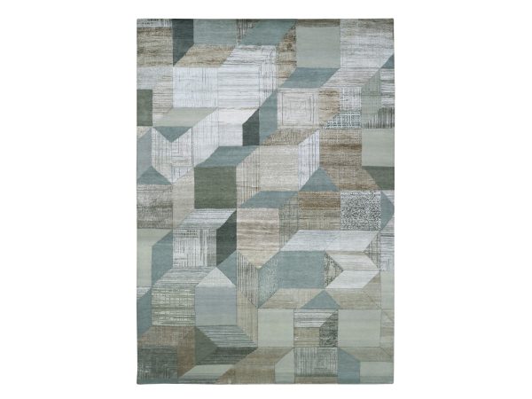 10'x14'2" Glacier Gray, Geometric Design, Modern, Hand Knotted, 100% Wool, Densely Woven, Oriental Rug HR83275