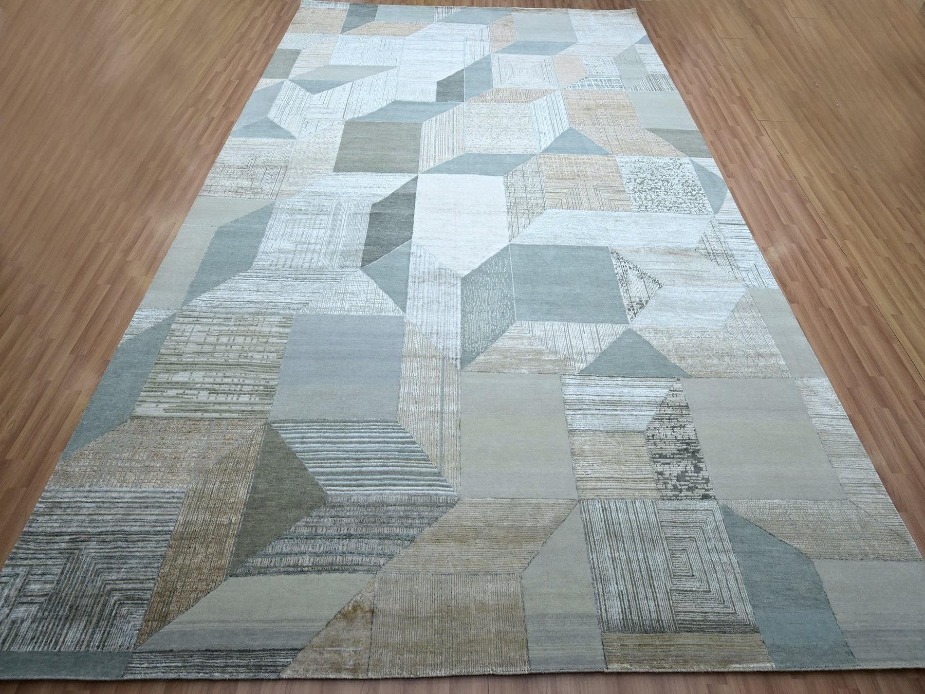 10'x14'2" Glacier Gray, Geometric Design, Modern, Hand Knotted, 100% Wool, Densely Woven, Oriental Rug HR83275 - Image 2