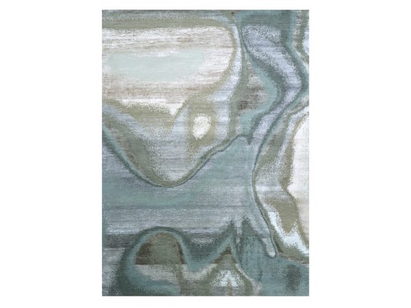 9'x12'3" Turkish Blue with Ivory, Modern Design, Hand Knotted, 100% Wool, Densely Woven, Oriental Rug HR83276