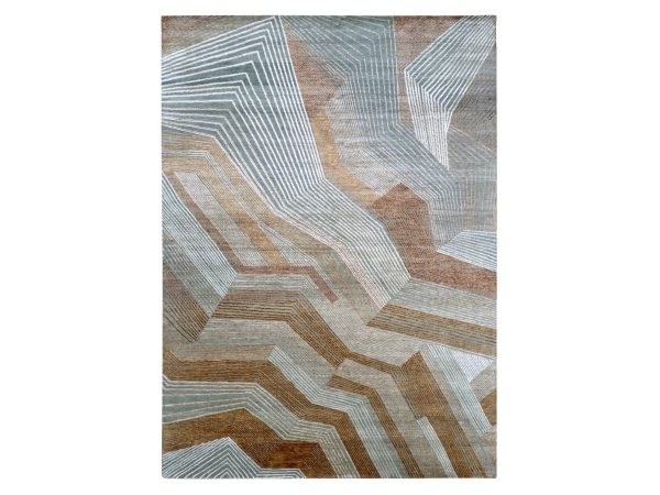 9'x12'4" Caramel Brown, Modern Design with Zig Zag Pattern, Hand Knotted, 100% Wool, Densely Woven, Oriental Rug HR83278