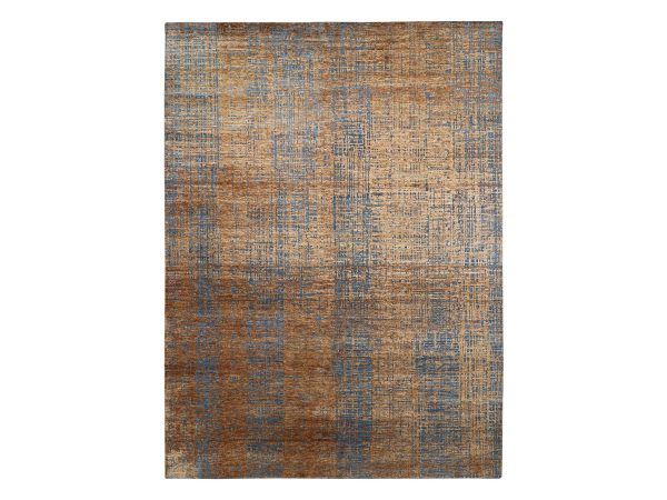 8'10"x12' Copper Brown, Contemporary Design, Densely Woven, Persian Knot, Sari Silk with Textured Wool Pile, Tone on Tone, Hand Knotted, Oriental Rug HR83282
