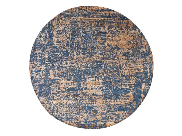 8'x8' Copper Brown and Navy, Contemporary Design, Densely Woven, Persian Knot, Hand Knotted, Silk with Textured Wool Pile, Tone on Tone, Round, Oriental Rug HR83284
