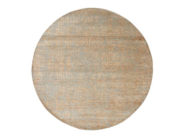 7'9"x7'9" Caramel Brown, Contemporary Design, Densely Woven, Persian Knot, Silk with Textured Wool Pile, Tone on Tone, Hand Knotted, Round, Oriental Rug HR83285