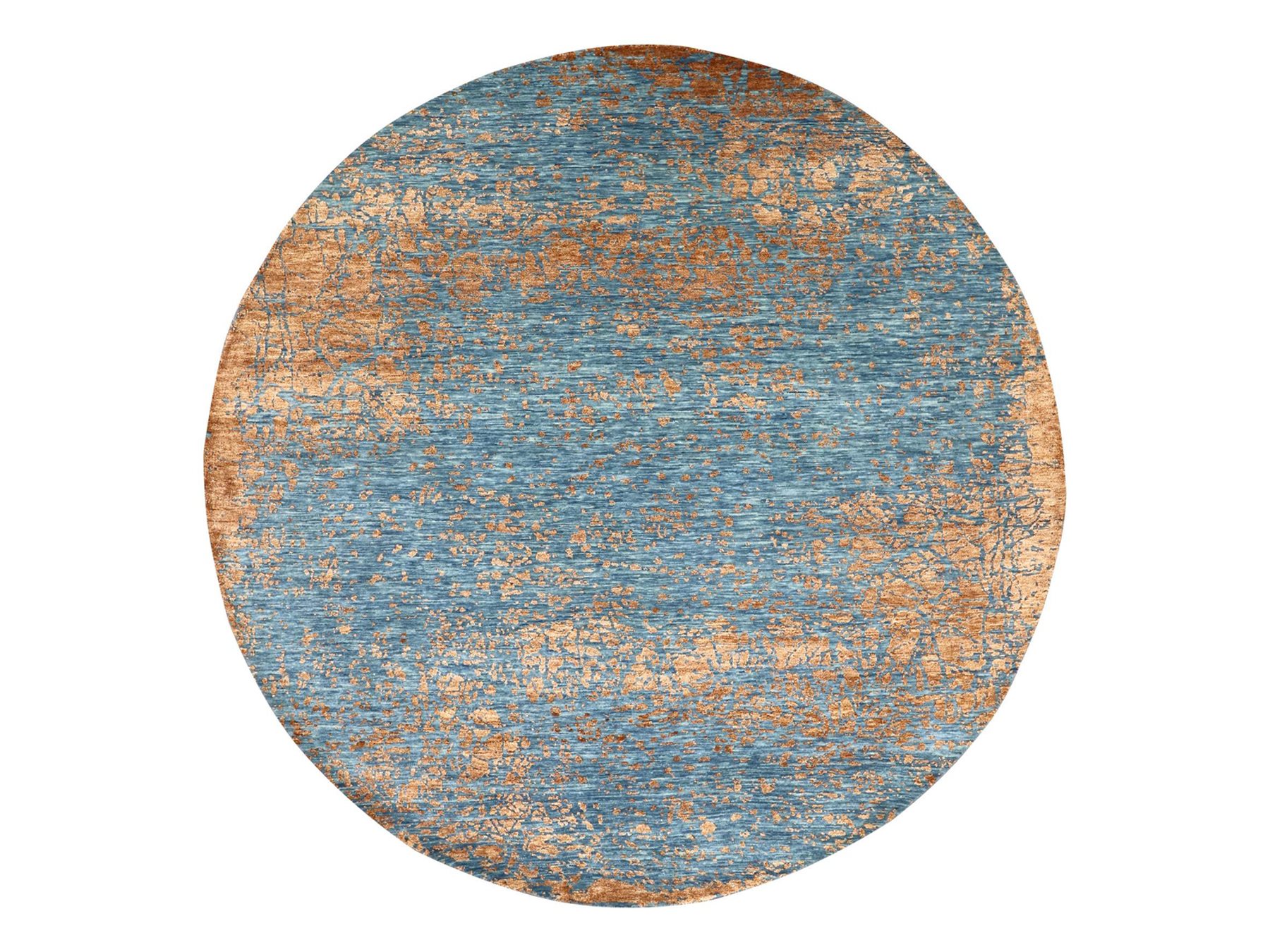 8'x8' Carolina Blue, Contemporary Design, Densely Woven, Hand Knotted, Persian Knot, Silk with Textured Wool Pile, Tone on Tone, Round, Oriental Rug HR83286