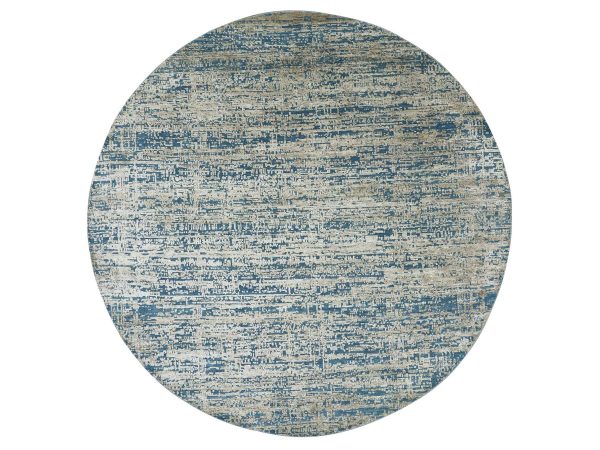 8'x8' Sand Brown, Contemporary Design, Hand Knotted, Densely Woven, Persian Knot, Silk with Textured Wool Pile, Tone on Tone, Round, Oriental Rug HR83288