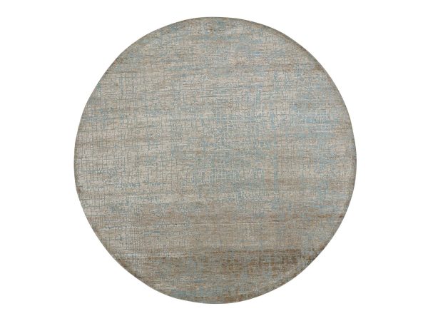 8'x8' Frappe Brown, Hand Knotted, Contemporary Design, Densely Woven, Persian Knot, Silk with Textured Wool Pile, Tone on Tone, Round, Oriental Rug HR83289