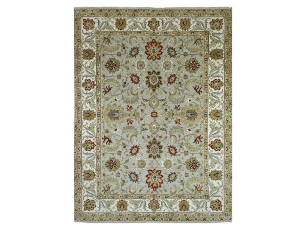 9'1"x12'3" Light Green, Hand Knotted, Agra with Ziegler Design, Floral Motifs, Pure Wool, Vegetable Dyes, Oriental Rug HR83291