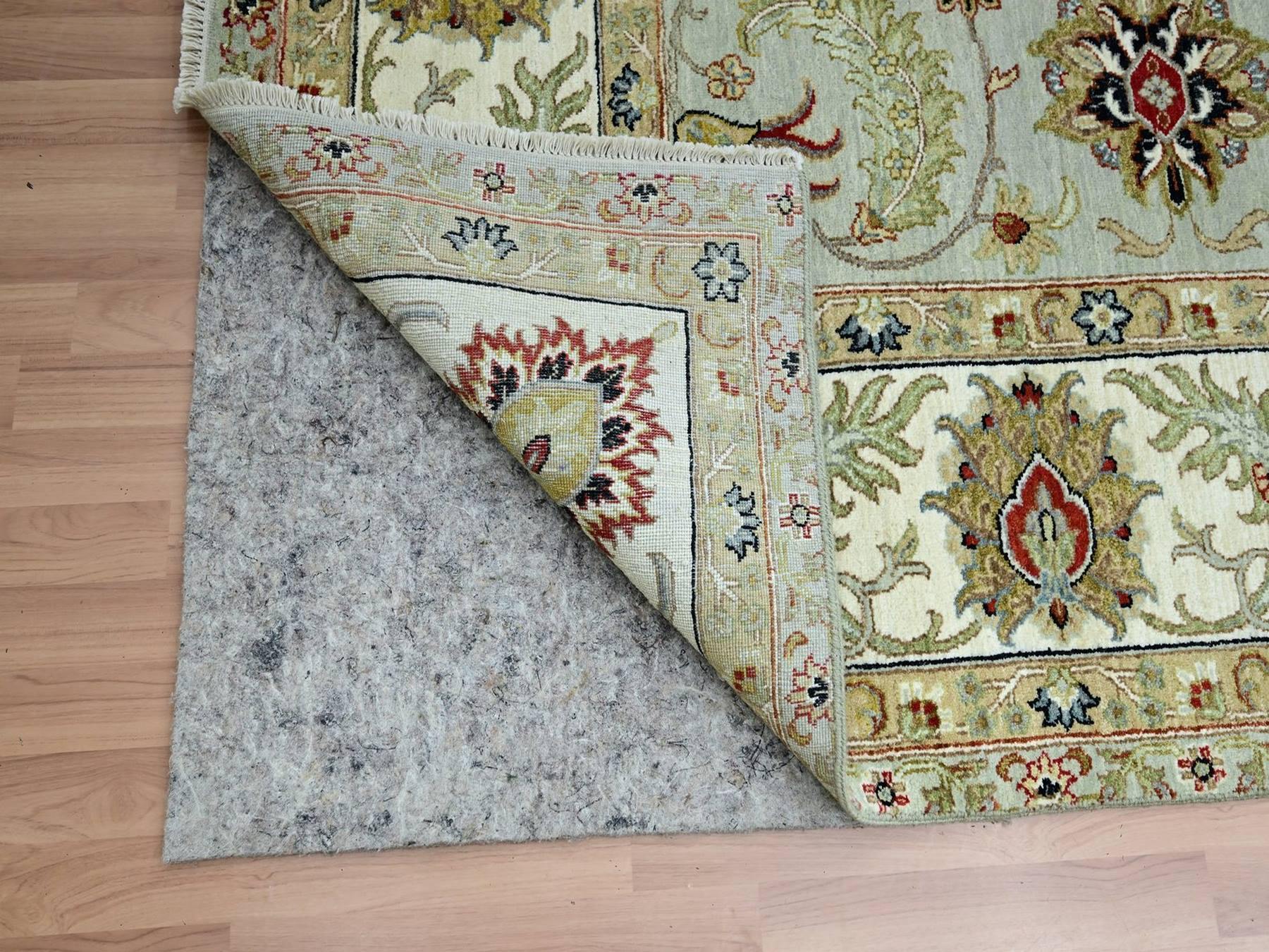9'1"x12'3" Light Green, Hand Knotted, Agra with Ziegler Design, Floral Motifs, Pure Wool, Vegetable Dyes, Oriental Rug HR83291 - Image 4