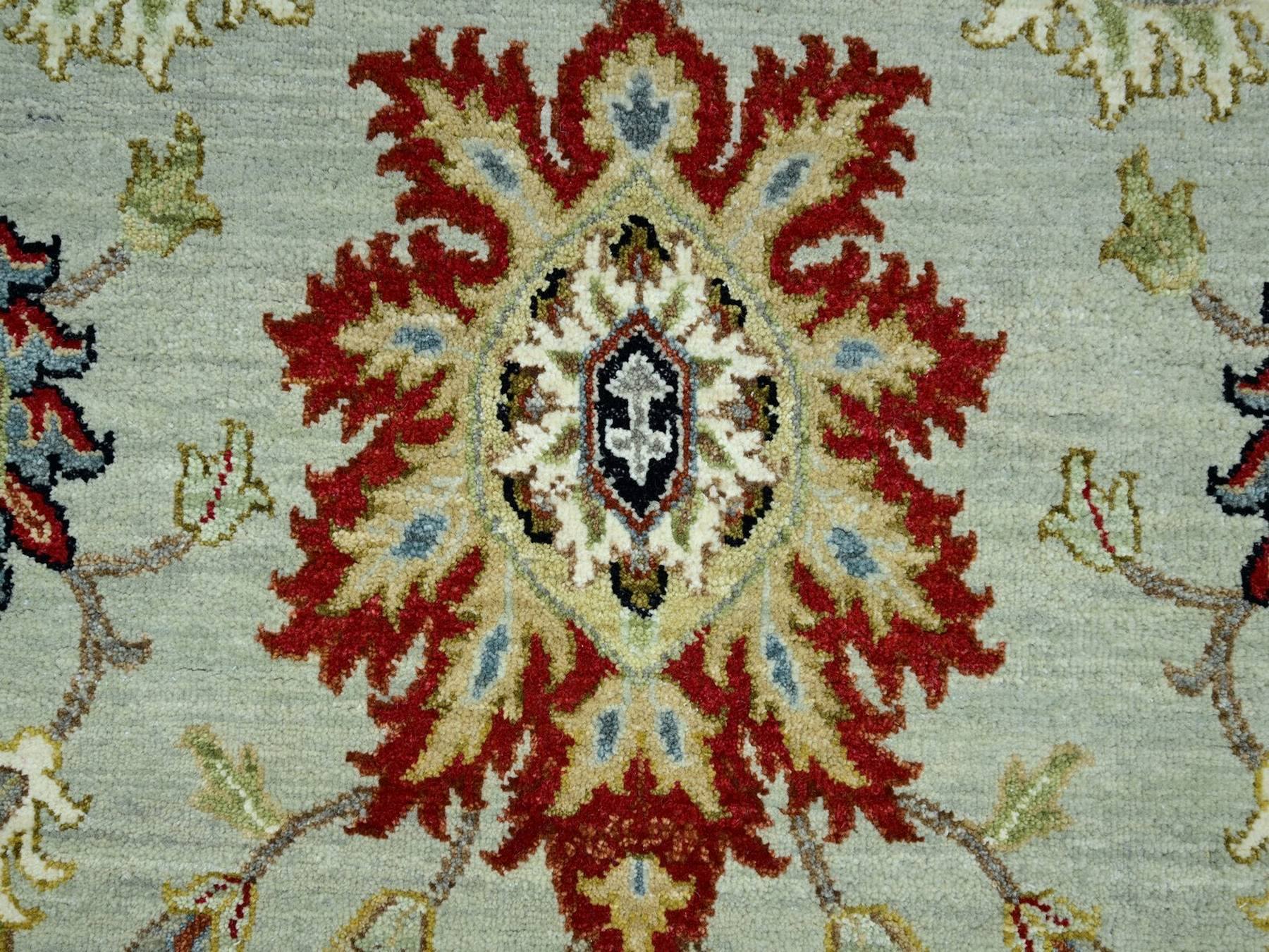 9'1"x12'3" Light Green, Hand Knotted, Agra with Ziegler Design, Floral Motifs, Pure Wool, Vegetable Dyes, Oriental Rug HR83291 - Image 8