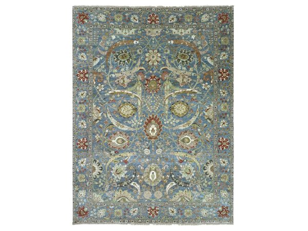 9'x12' Imperial Blue, Sickle Leaf Design, Vegetable Dyes, Pure Wool, Hand Knotted, Densely Woven, Oriental Rug HR83292