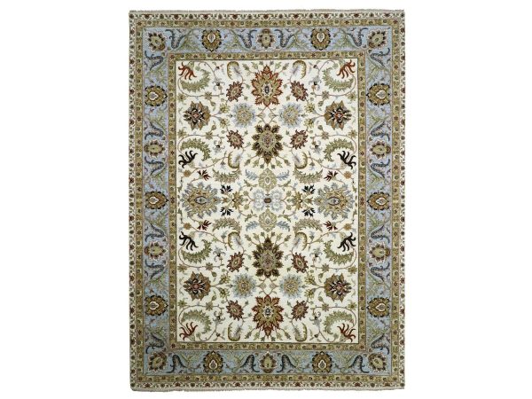 9'1"x12'2" Pearl White, Agra with Ziegler Design, Floral Motifs, Hand Knotted, Pure Wool, Vegetable Dyes, Oriental Rug HR83293