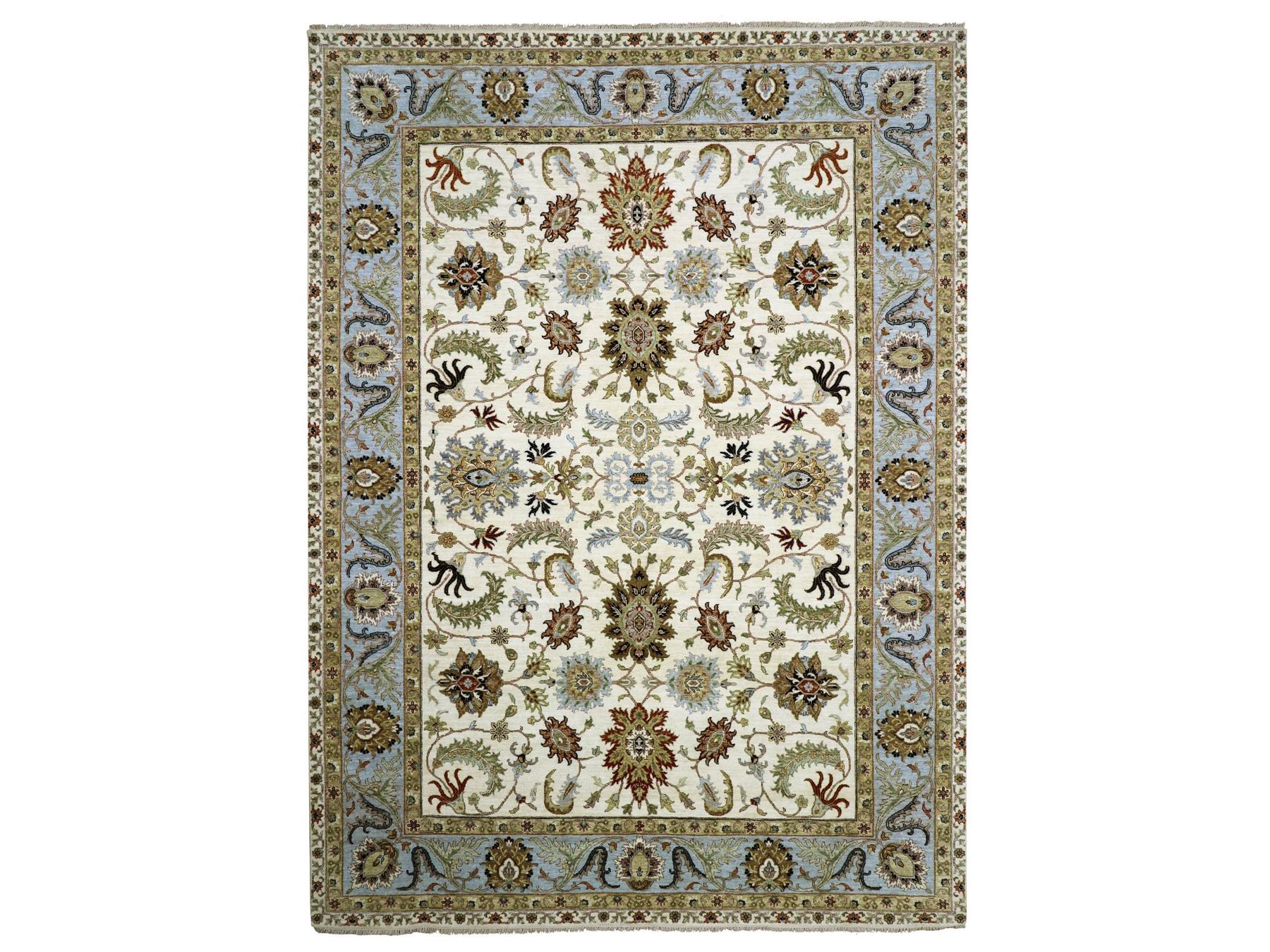 9'1"x12'2" Pearl White, Agra with Ziegler Design, Floral Motifs, Hand Knotted, Pure Wool, Vegetable Dyes, Oriental Rug HR83293