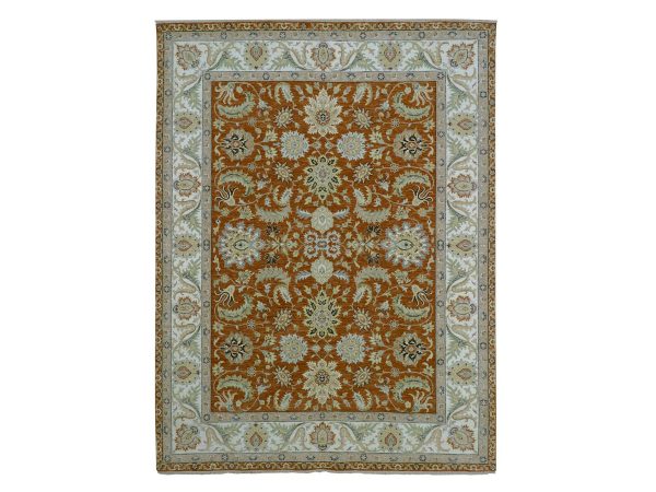 9'x12' Rust Red, Hand Knotted, Agra with Ziegler Design, Floral Motifs, Pure Wool, Vegetable Dyes, Oriental Rug HR83294