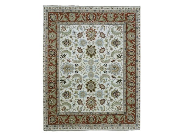 8'x10'2" Swan White, Agra with Ziegler Design, Floral Motifs, Hand Knotted, Pure Wool, Vegetable Dyes, Oriental Rug HR83295