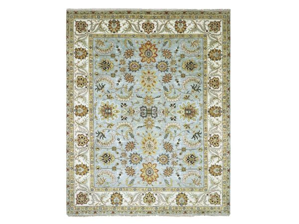 8'x10' Glacier Gray, Hand Knotted, Agra with Ziegler Design, All Over Leaf Pattern, Pure Wool, Vegetable Dyes, Oriental Rug HR83297