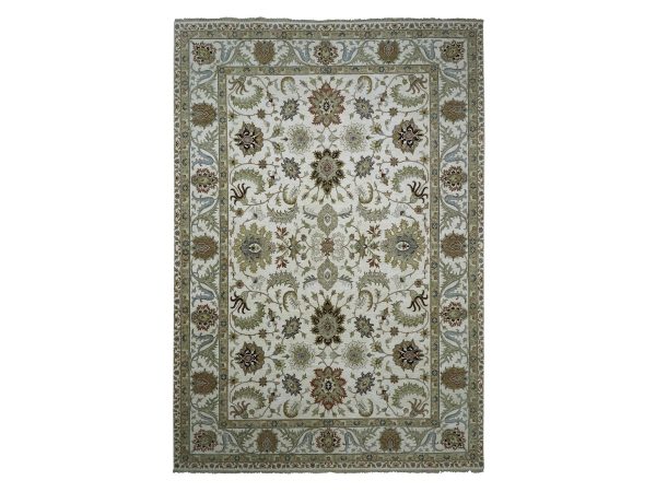 10'x14'6" Swan White, Agra with Ziegler Design, Hand Knotted, Floral Motifs, Pure Wool, Vegetable Dyes, Oriental Rug HR83299