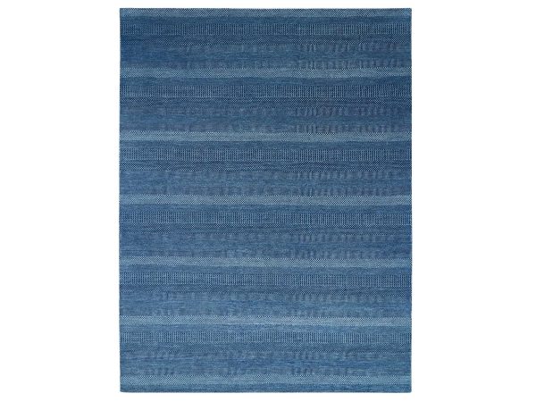 8'x10'8" Yale Blue, Modern Grass Design, Hand Knotted, Wool and Silk, Tone on Tone, Oriental Rug HR83301