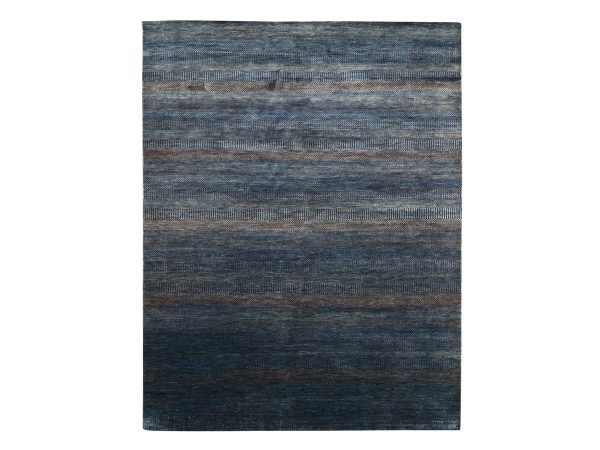 8'x10'2" Sailor Blue, Modern Grass Design, Hand Knotted, Wool and Silk, Tone on Tone, Oriental Rug HR83302