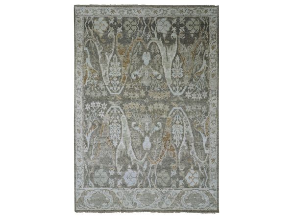 8'8"x12'5" Dim Gray, Bijar Garus Design with Pastel Colors, Thick and Plush, Hand Knotted, Pure Wool, Oriental Rug HR83303