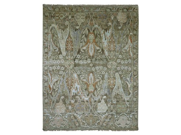 7'9"x10'1" Coffee Brown, Bijar Garus Design with Pastel Colors, Thick and Plush, Hand Knotted, Pure Wool, Oriental Rug HR83311