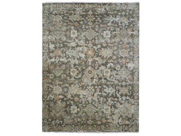7'8"x10'2" Walnut Brown, Agra with All Over Design, Hand Knotted, 100% Wool, Denser Weave, Oriental Rug HR83313