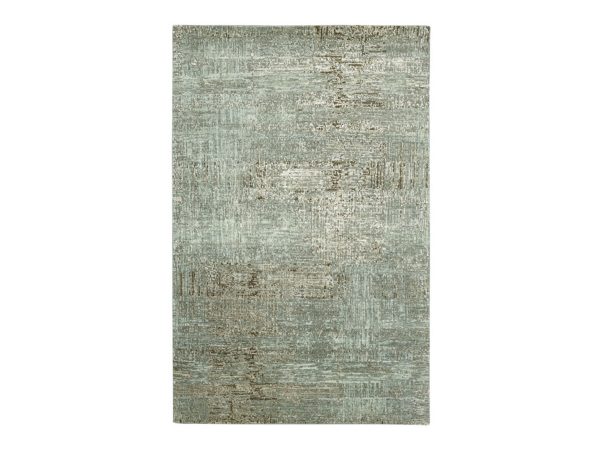 4'x6' Sage Green with Brown, 100% Wool, Persian Knot, Abstract with Galaxy Design, Hand Knotted, Densely Woven, Oriental Rug HR83325