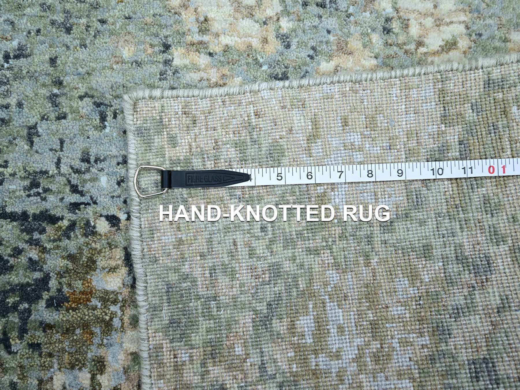 4'x6'2" Bone White with Brown, Modern Abstract Design, Densely Woven, Persian Knot, 100% Wool, Hand Knotted, Oriental Rug HR83328 - Image 6