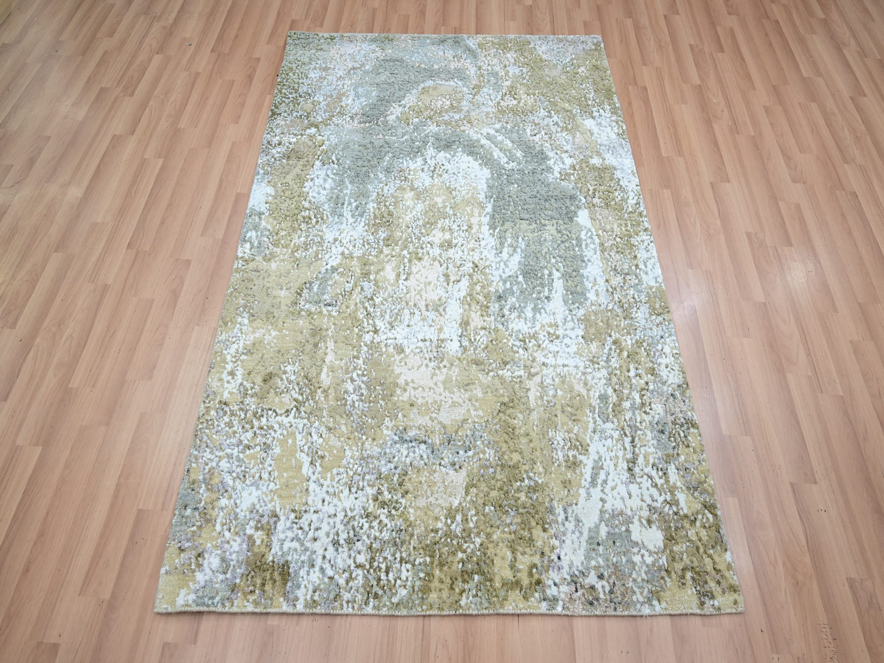 4'x6' Light Brown with Gray, Densely Woven, Persian Knot, Abstract with Galaxy Design, 100% Wool, Hand Knotted, Oriental Rug HR83330 - Image 2