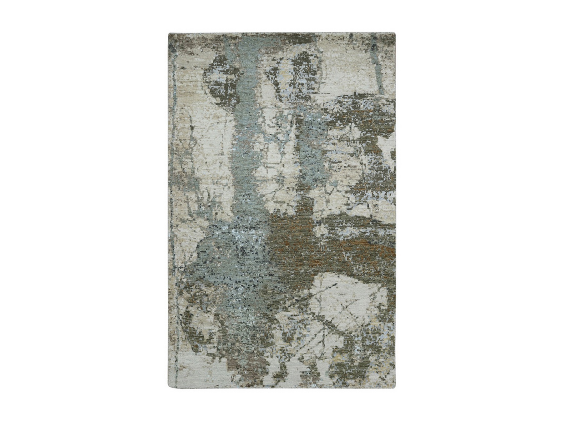 4'x6'3" Brown with Beige, 100% Wool, Persian Knot, Abstract with Galaxy Design, Hand Knotted, Densely Woven, Oriental Rug HR83332