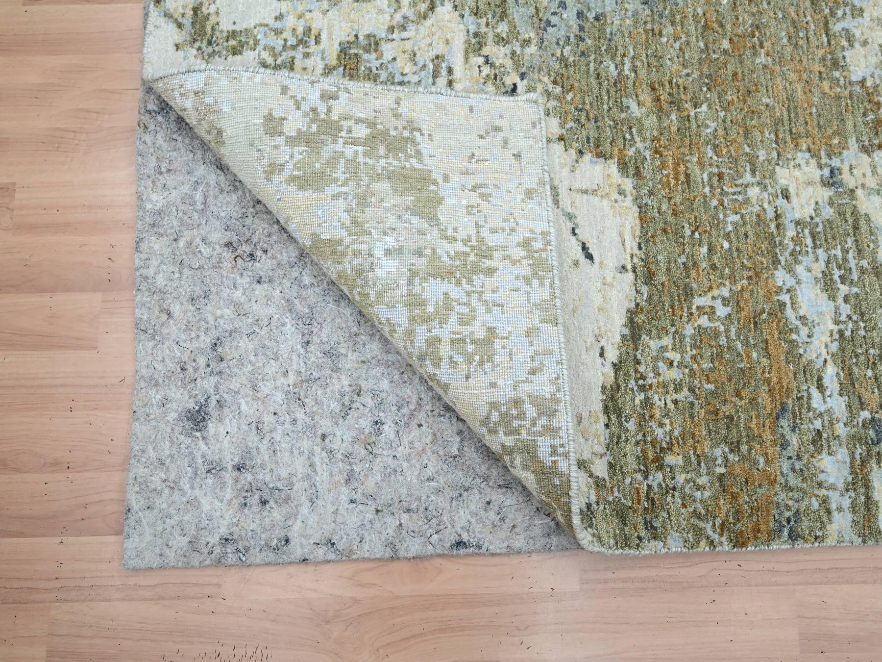 4'x6'3" Brown with Beige, 100% Wool, Persian Knot, Abstract with Galaxy Design, Hand Knotted, Densely Woven, Oriental Rug HR83332 - Image 3