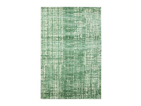 3'10"x6' Mint Green, Hand Knotted, Contemporary Design, Densely Woven, Persian Knot, Silk with Textured Wool Pile, Tone on Tone, Oriental Rug HR83339