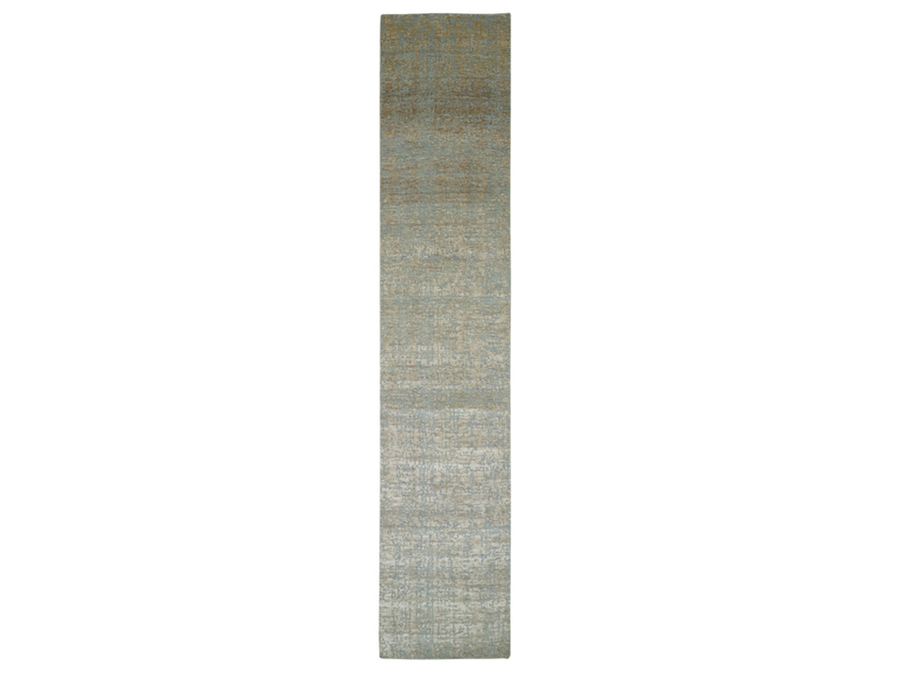 2'5"x12'2" Sand Brown, Contemporary Design, Hand Knotted, Densely Woven, Persian Knot, Silk with Textured Wool Pile, Tone on Tone, Narrow Runner, Oriental Rug HR83345