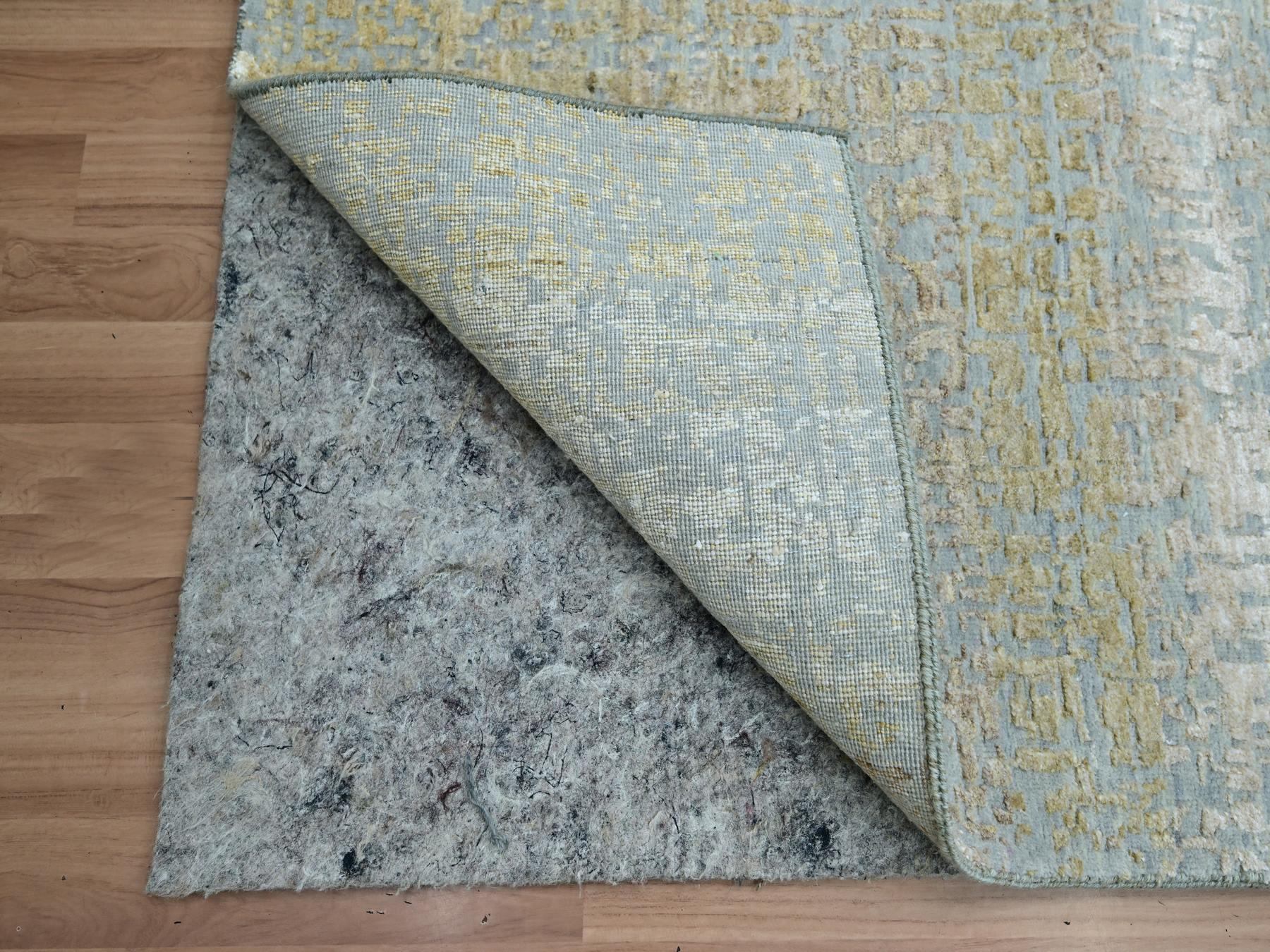 2'6"x12'2" Sand Brown, Contemporary Design, Hand Knotted, Densely Woven, Persian Knot, Silk with Textured Wool Pile, Tone on Tone, Runner, Oriental Rug HR83348 - Image 3