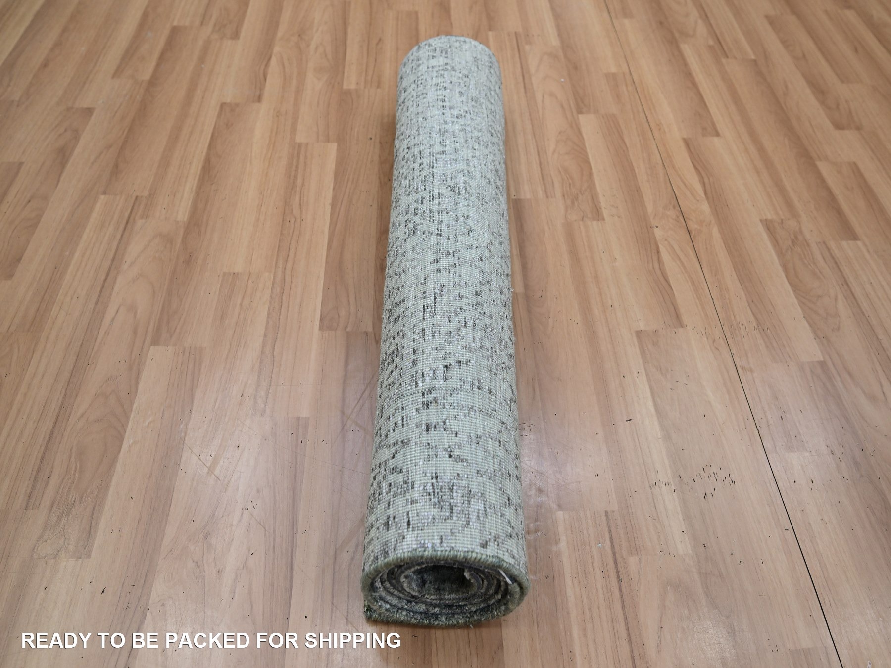 2'5"x6'1" Flannel Gray, Contemporary Design, Hand Knotted, Densely Woven, Persian Knot, Silk with Textured Wool Pile, Tone on Tone, Narrow Runner, Oriental Rug HR83350 - Image 7