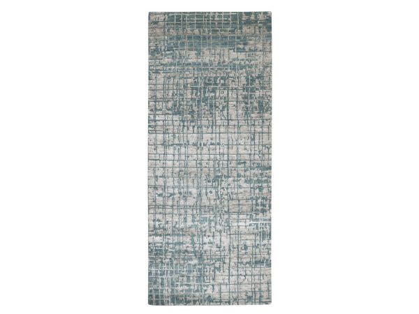 2'6"x6'1" Whisper Pink, Contemporary Design, Hand Knotted, Densely Woven, Persian Knot, Silk with Textured Wool Pile, Tone on Tone, Narrow Runner, Oriental Rug HR83351