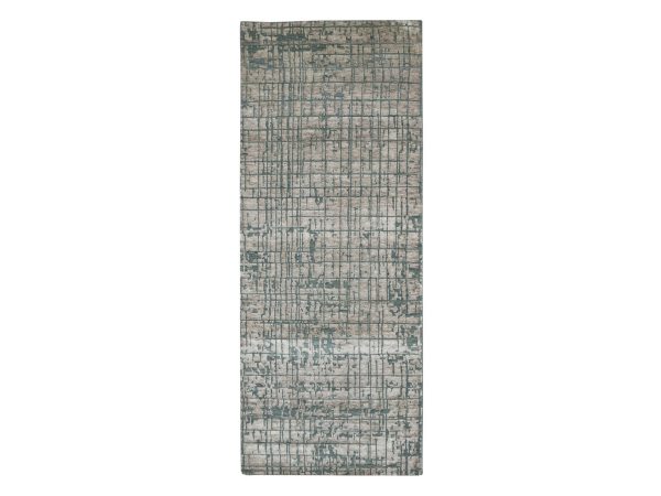 2'5"x6'1" Whisper Pink, Contemporary Design, Hand Knotted, Densely Woven, Persian Knot, Silk with Textured Wool Pile, Tone on Tone, Narrow Runner, Oriental Rug HR83352