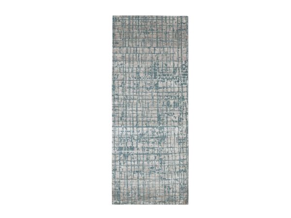 2'5"x6'1" Whisper Pink, Contemporary Design, Hand Knotted, Densely Woven, Persian Knot, Silk with Textured Wool Pile, Tone on Tone, Narrow Runner, Oriental Rug HR83355