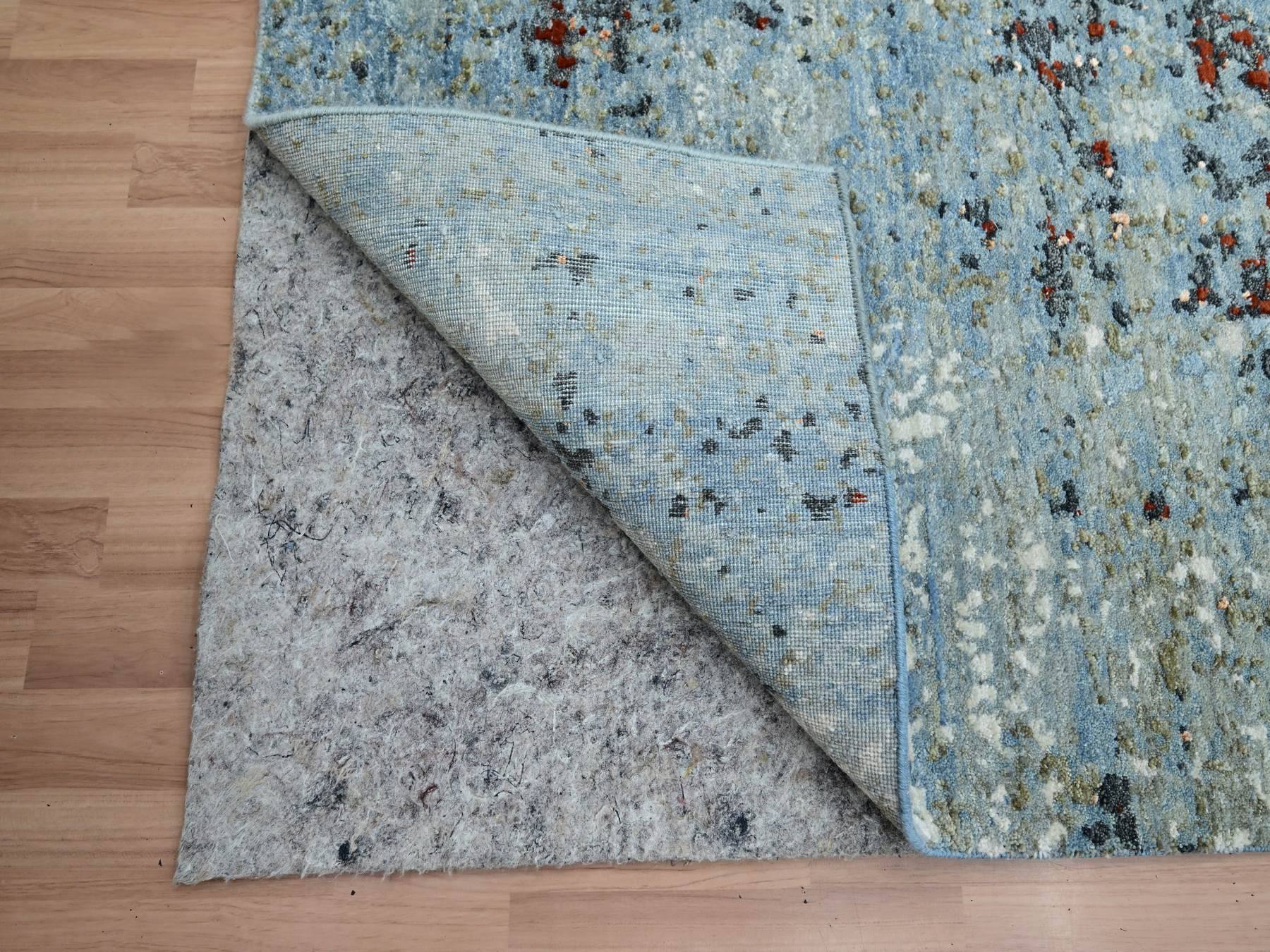 2'5"x12' Carolina Blue with Beige, Abstract with Galaxy Design, 100% Wool, Hand Knotted, Persian Knot, Densely Woven, Narrow Runner, Oriental Rug HR83363 - Image 3