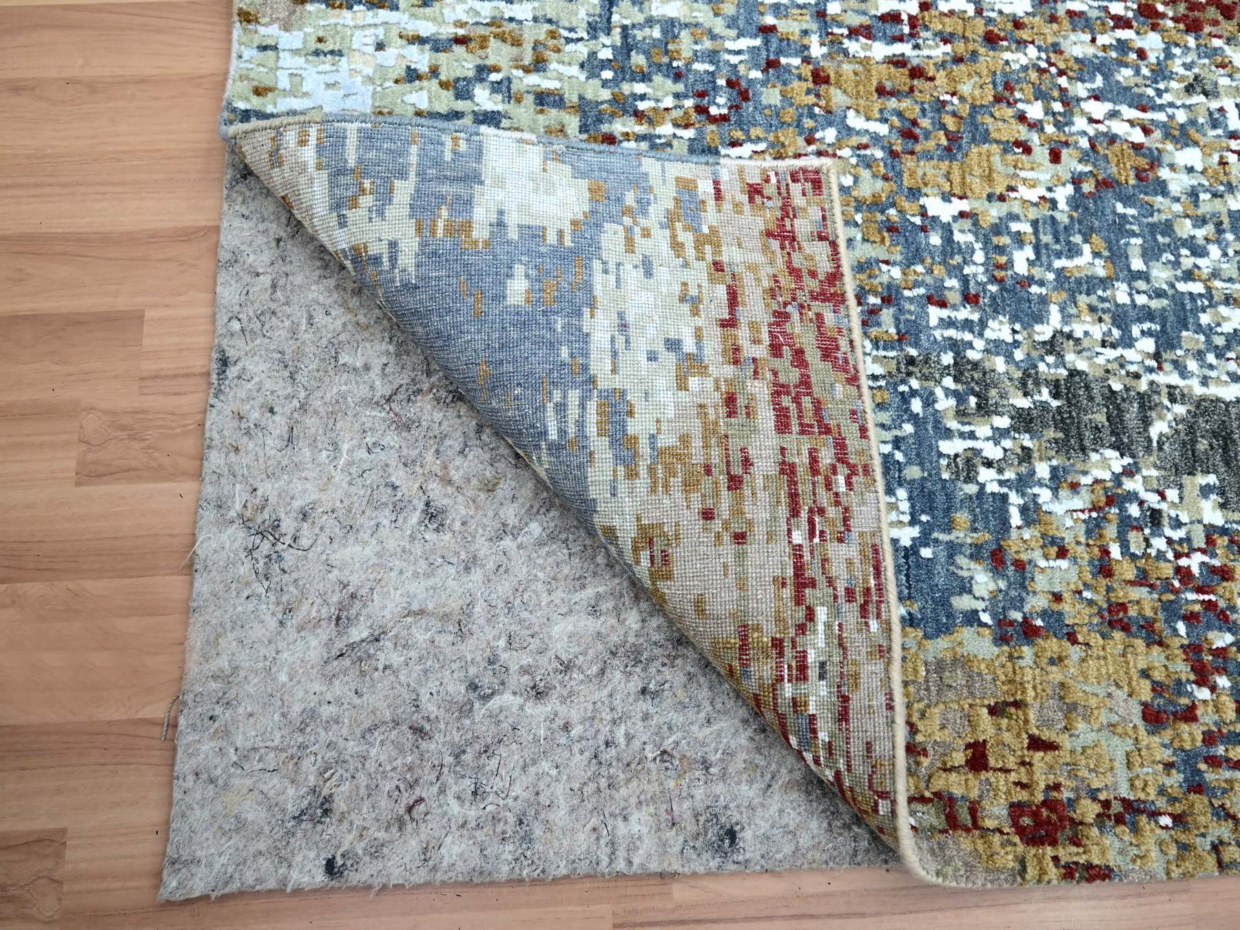 2'6"x12' Aegean Blue, Abstract with Galaxy Design, Hand Knotted, 100% Wool, Persian Knot, Densely Woven, Narrow Runner, Oriental Rug HR83364 - Image 3
