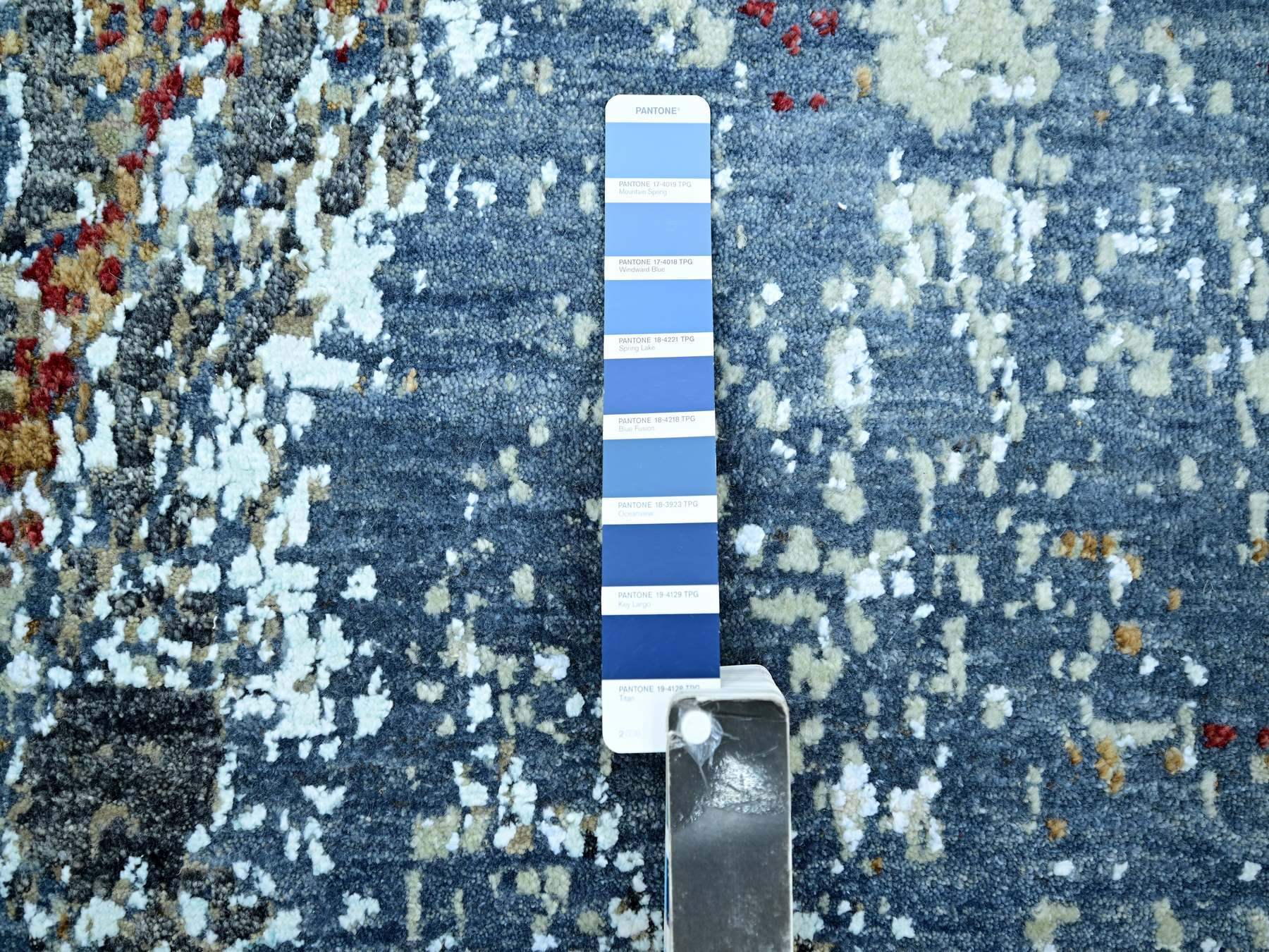 2'6"x12' Aegean Blue, Abstract with Galaxy Design, Hand Knotted, 100% Wool, Persian Knot, Densely Woven, Narrow Runner, Oriental Rug HR83364 - Image 4