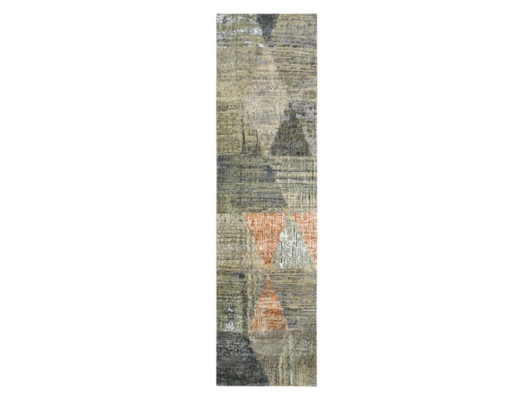 2'8"x10'4" Charcoal Gray and Beige, Mid Century Modern Contemporary Design, Hand Knotted, Persian Knot, 100% Wool, Runner, Oriental Rug HR83367