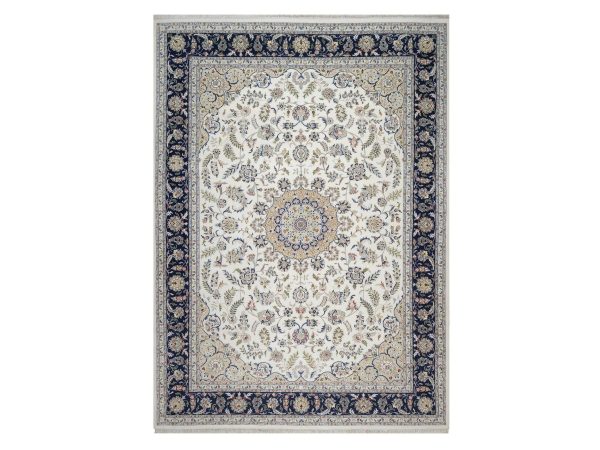 10'2"x14'1" Pearl White, Wool and Silk, Nain with Flower Medallion Design, Hand Knotted, 250 KPSI, Soft Pile, Oriental Rug HR92114