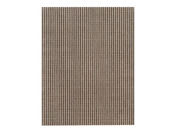 8'x10'3" Tan and Chocolate Brown, Hand Loomed, Undyed Natural Wool, Vertical Stripes Design with Salt and Pepper Effect, Oriental Rug HR92830