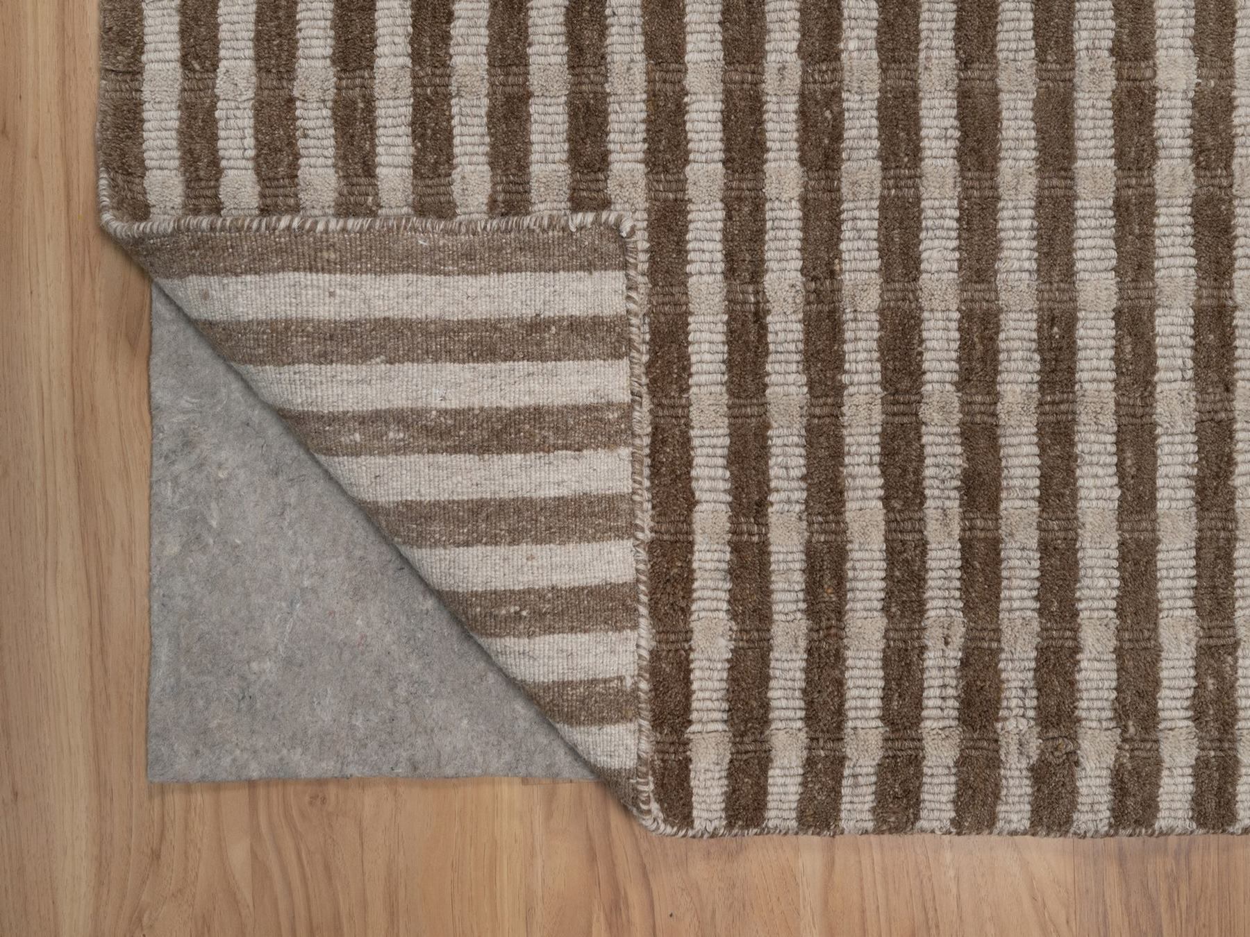 8'x10'3" Tan and Chocolate Brown, Hand Loomed, Undyed Natural Wool, Vertical Stripes Design with Salt and Pepper Effect, Oriental Rug HR92830 - Image 4