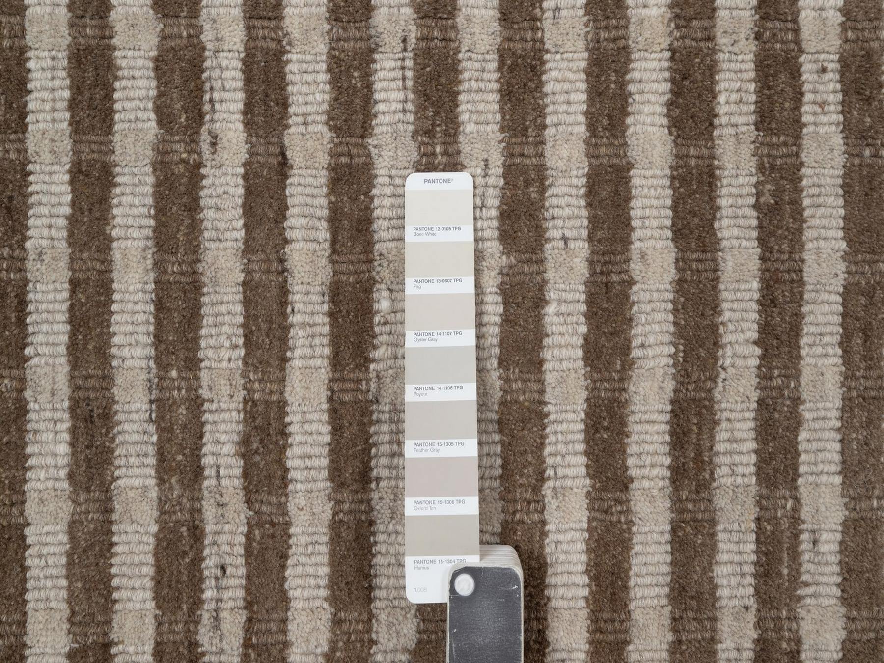 8'x10'3" Tan and Chocolate Brown, Hand Loomed, Undyed Natural Wool, Vertical Stripes Design with Salt and Pepper Effect, Oriental Rug HR92830 - Image 7