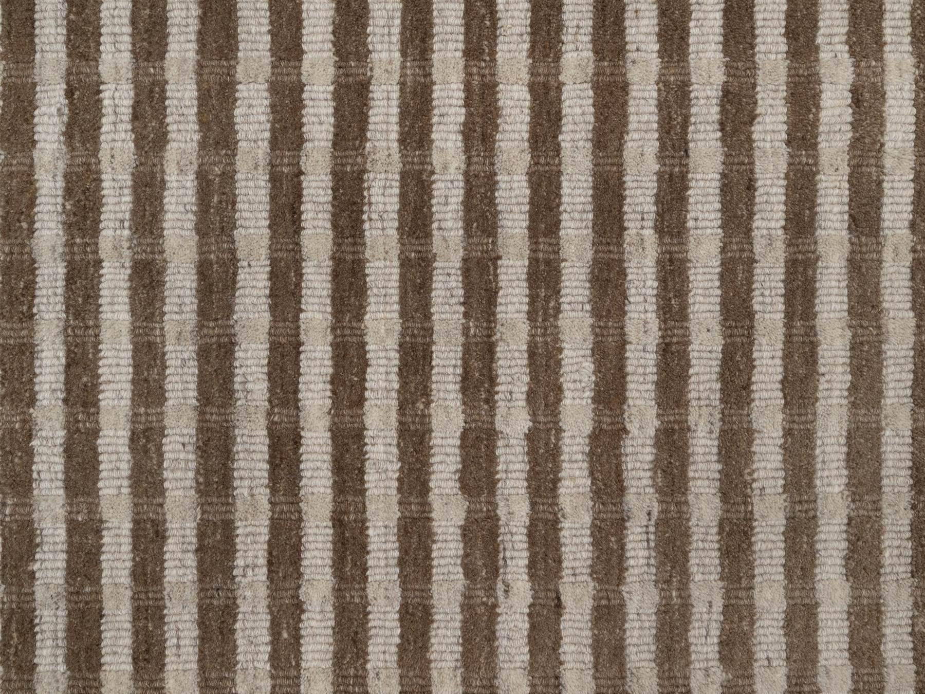 8'x10'3" Tan and Chocolate Brown, Hand Loomed, Undyed Natural Wool, Vertical Stripes Design with Salt and Pepper Effect, Oriental Rug HR92830 - Image 8