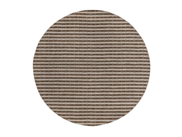 6'x6' Tan and Chocolate Brown, Stripes Design with Salt and Pepper Effect, Hand Loomed, Undyed Natural Wool, Round, Oriental Rug HR92839
