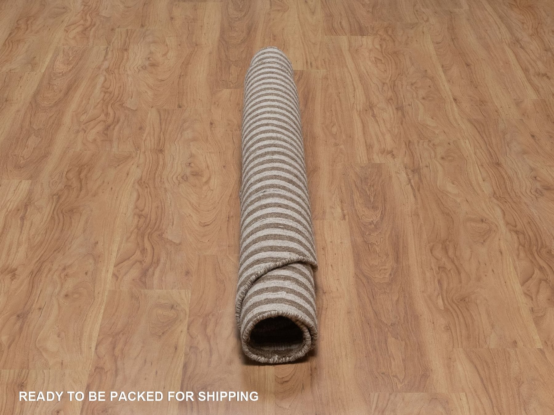 6'x6' Tan and Chocolate Brown, Stripes Design with Salt and Pepper Effect, Hand Loomed, Undyed Natural Wool, Round, Oriental Rug HR92839 - Image 6